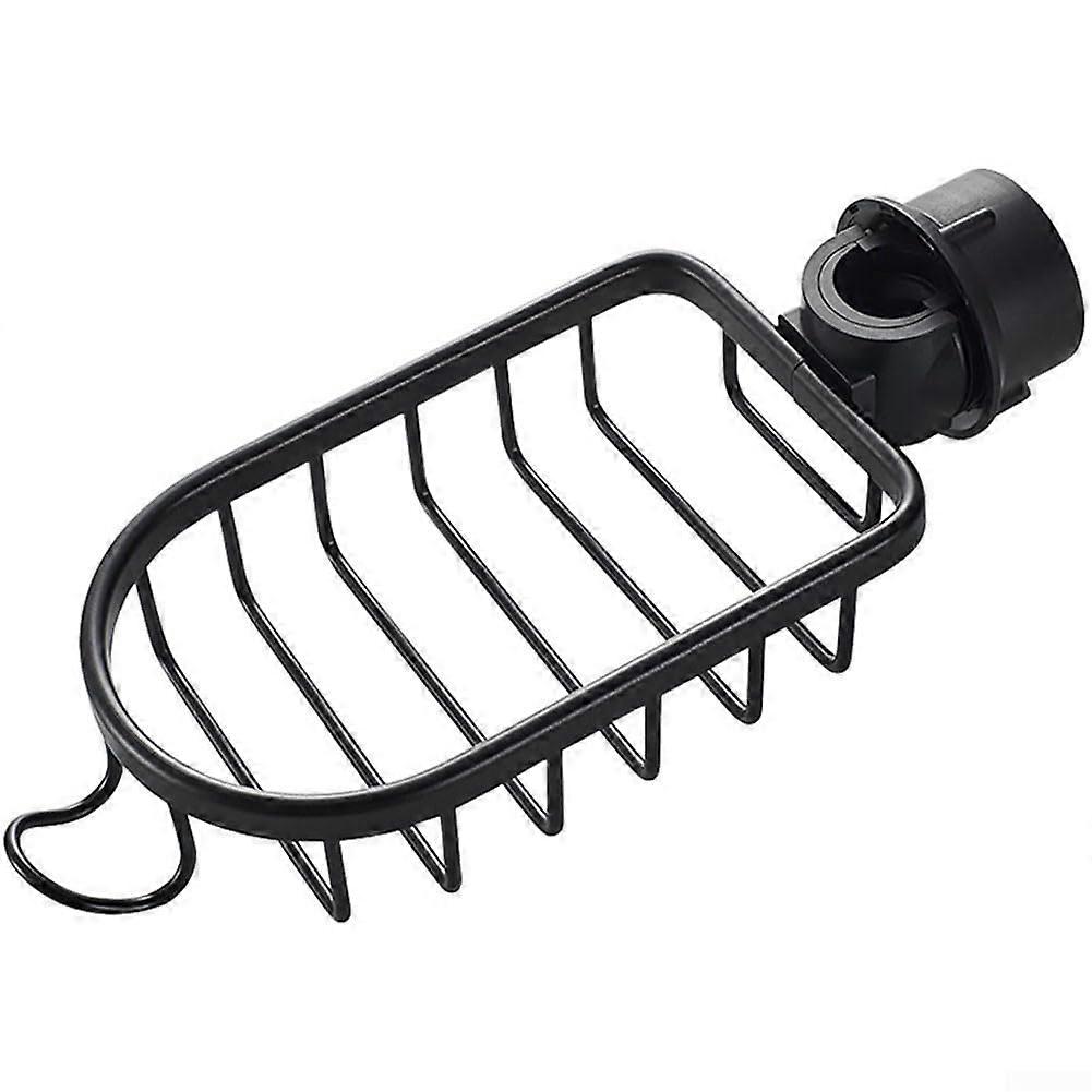 Kitchen Faucet Rack with Quick Drainage, Hollow Sink Sponge Holder, Tool Install, Black