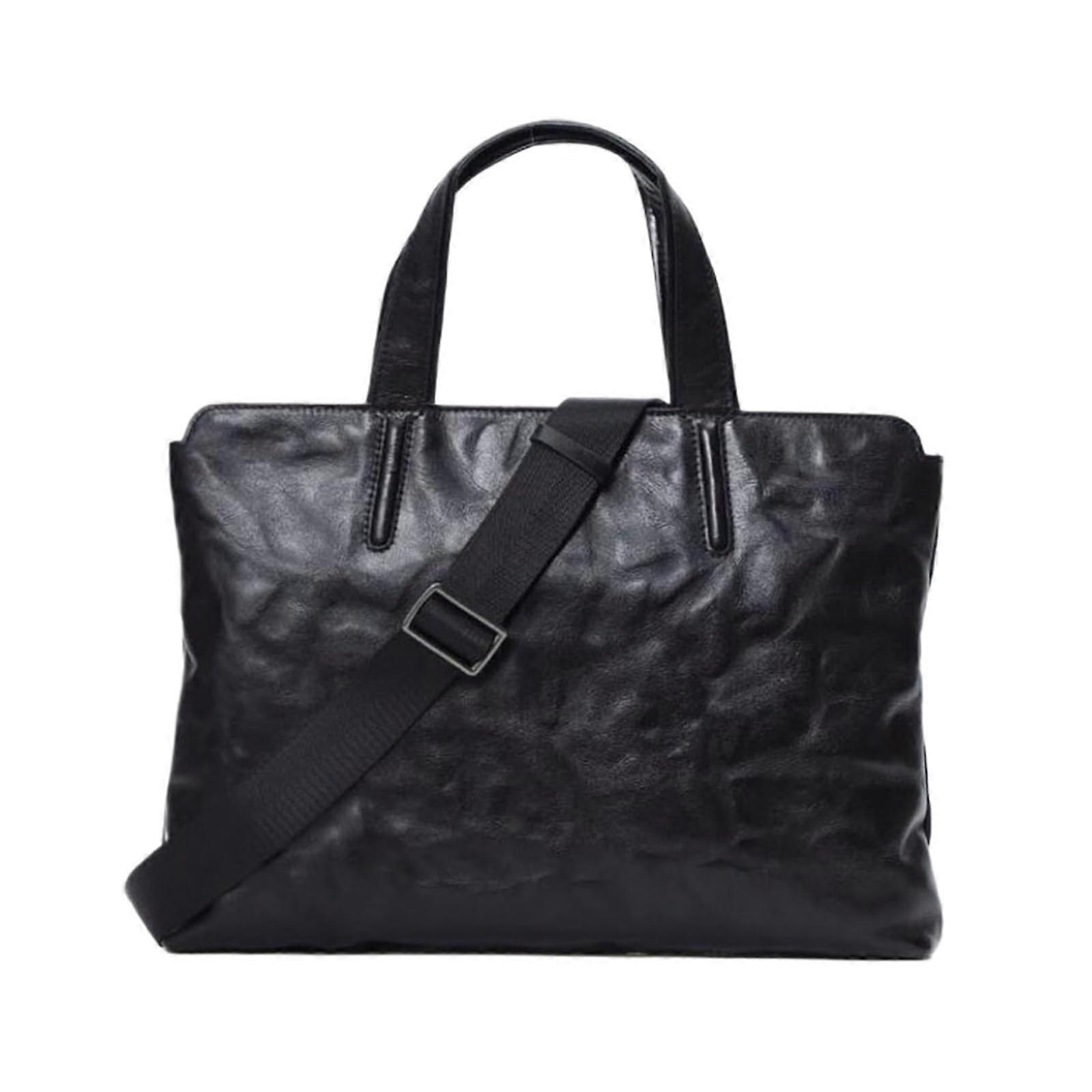 Men's  Leather Laptop Messenger Bag with Adjustable Shoulder Strap, Black Work Briefcase