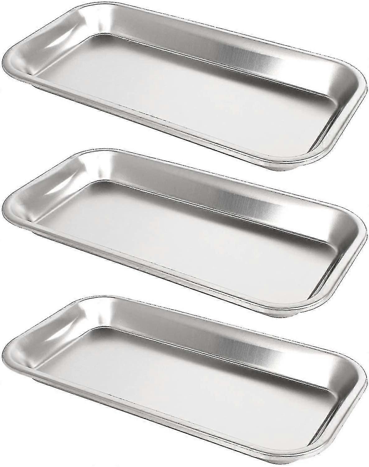 3 Pcs Stainless Steel Rectangular Small Laboratory Supplies Tray