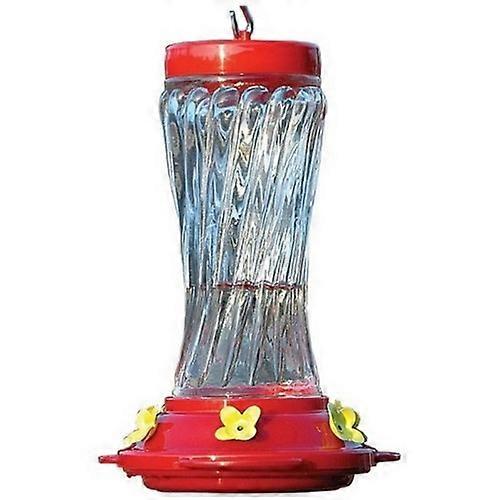 Audubon Swirl Glass Hummingbird Feeder, 16 Oz CAP, Red/Clear