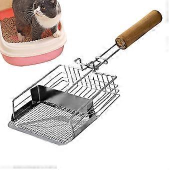 Metal Cat Litter Scoop with Wooden Handle and Hook for Precise Waste Sifting and Easy Cleaning