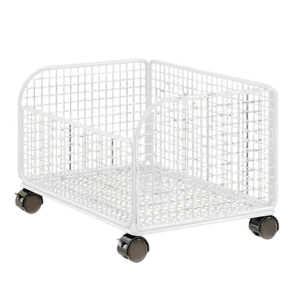 Under Desk Mobile Mesh Rolling File Organizer Cart with Lockable Casters for Small Spaces White