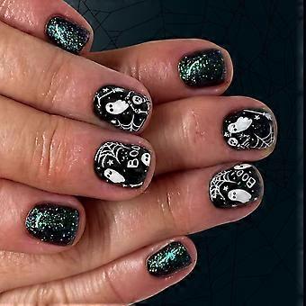 Press On Nail 24PCS Halloween Special Cobweb Spooky Design Premium ABS For Costume Party Wear Multicolor SL