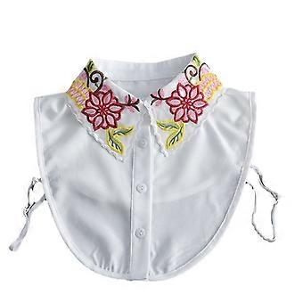 Embroidered Fake Collar - - Detachable White Blouse Collar with Floral Design for Sweaters, Dresses, and Tops - Vintage Style Half False Shirt Accesso