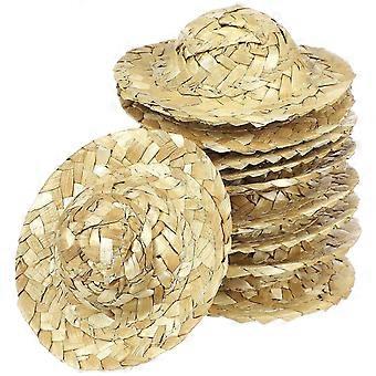 Conjunto de 10 Mini Chapéus de Palha Artesanais para Decoração de Bonecas, Ideais para Projetos DIY, Cor Cáqui, Design Redondo em Miniatura