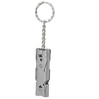 Stainless Steel Emergency Whistle 150dB Dual Tube Waterproof Survival Whistle with Keychain Gray