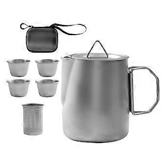 304 Stainless Steel Camping Tea Set 6pcs Lightweight Nestable Cookware for Outdoor Travel