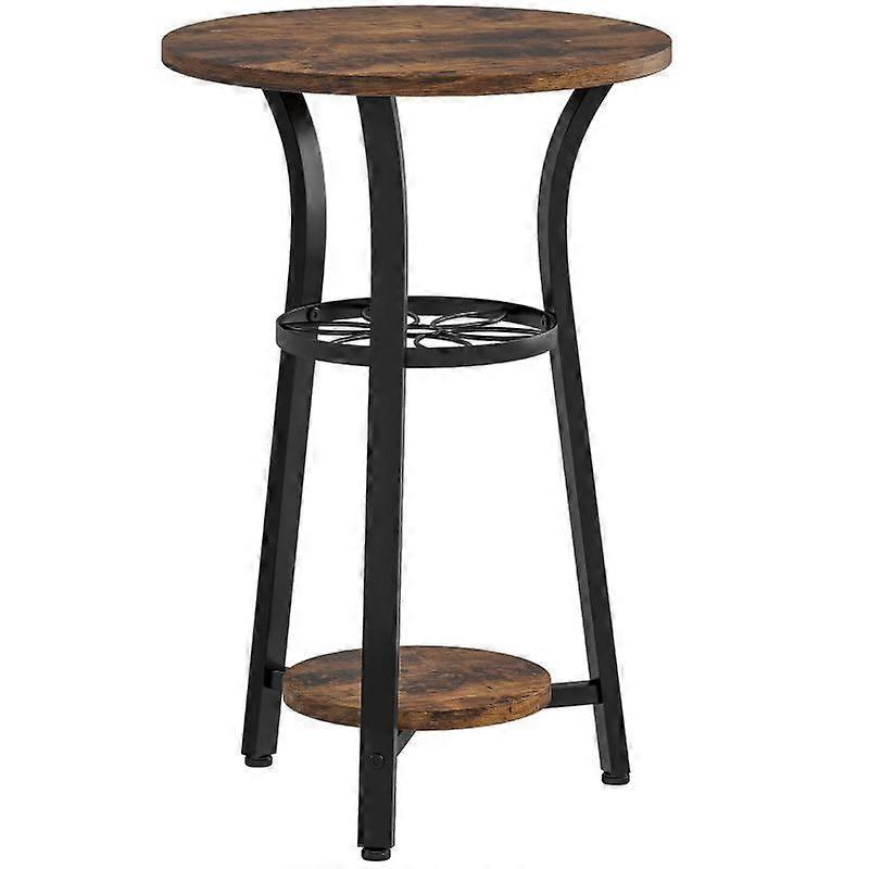 Small Round Side Table with 3 Storage Shelves - Rustic Brown