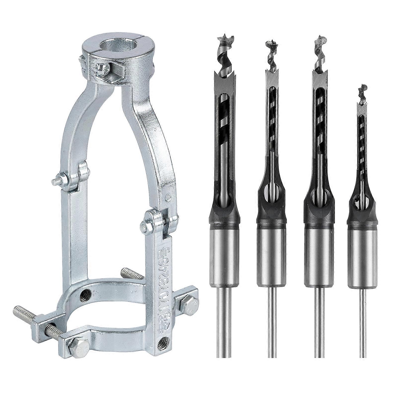 5pcs Square Hole Drill Bit Set, Mortising Attachmentcompatible with Drill Press, Woodworking Square Chisel & Drill Bit Adapter Kit