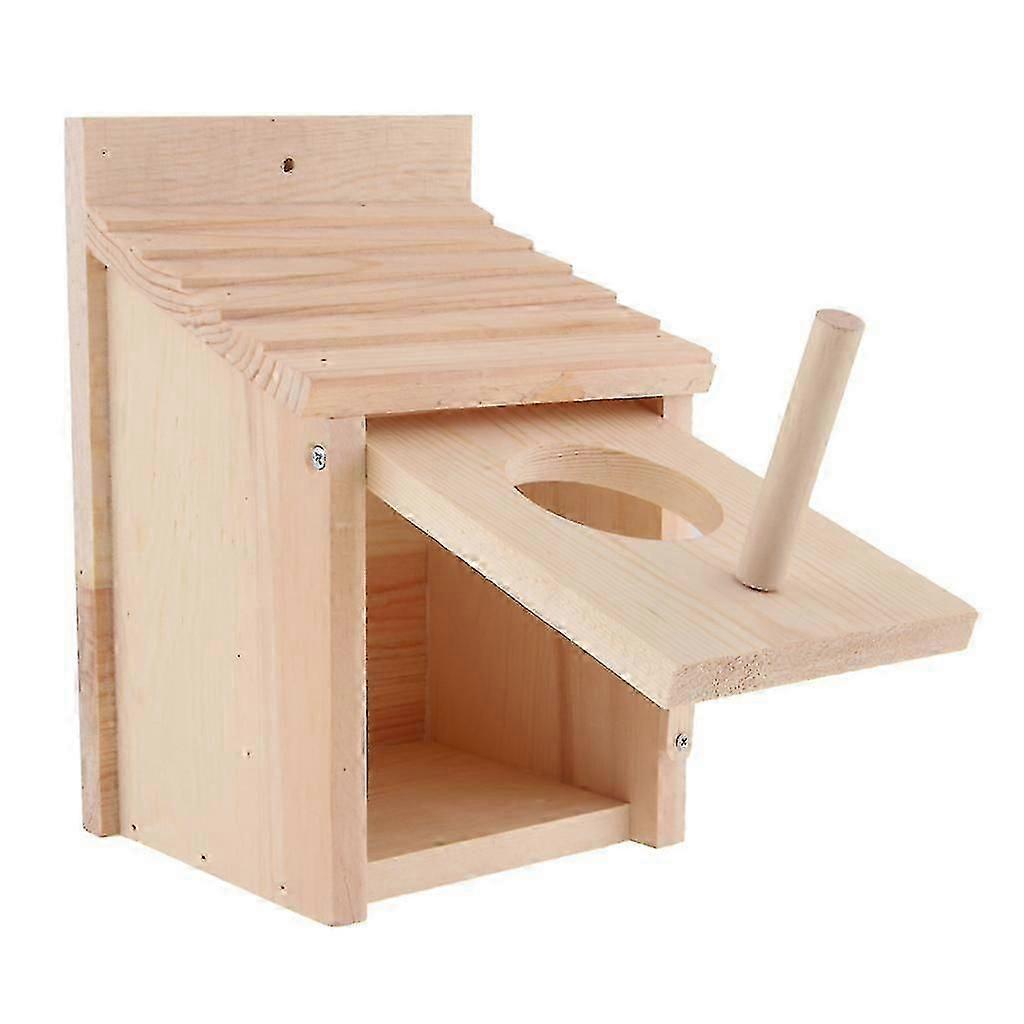 Traditional Solid Wood Bird Nesting Box Hanging Tree Wall House Feed Station