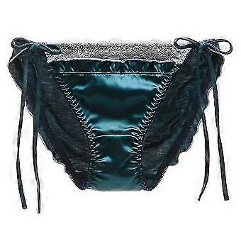 Women Panties Lace Patchwork Lace Up Seamless Satin Breathable Anti-septic Mid Waist Soft Shirring Intimate Underpants Lady Underwear