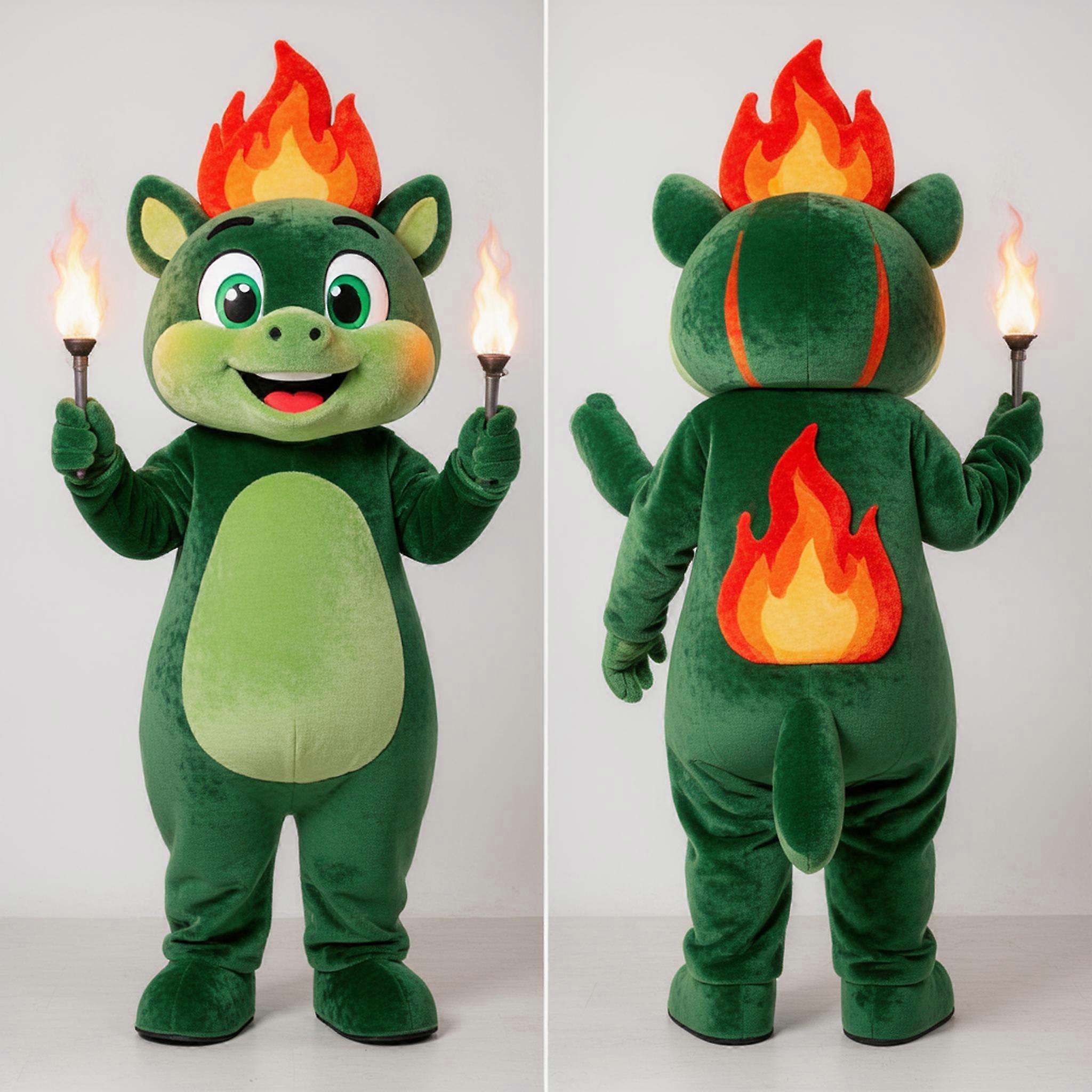 MASTICOT Forest Green Playful Fire Eater Mascot