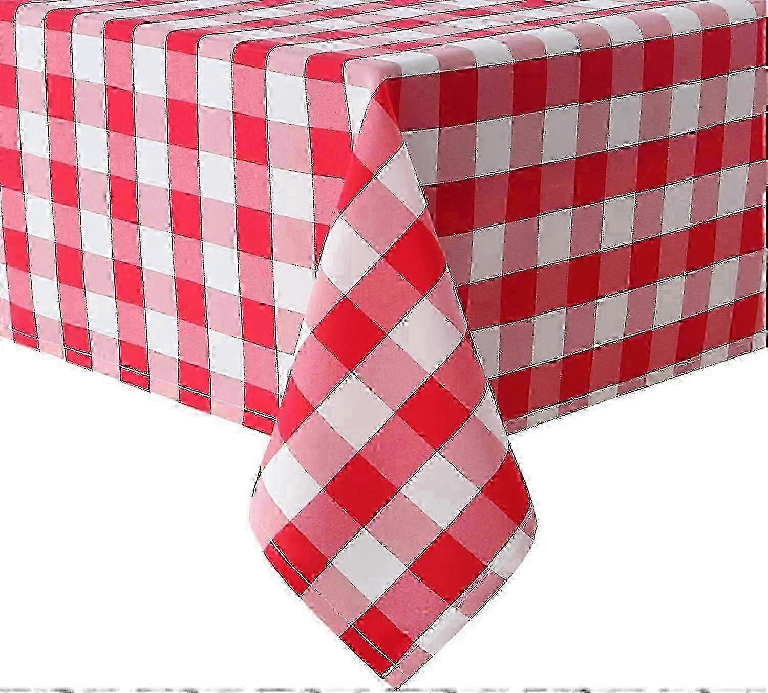 Stain Resistant Red White Check Tablecloth