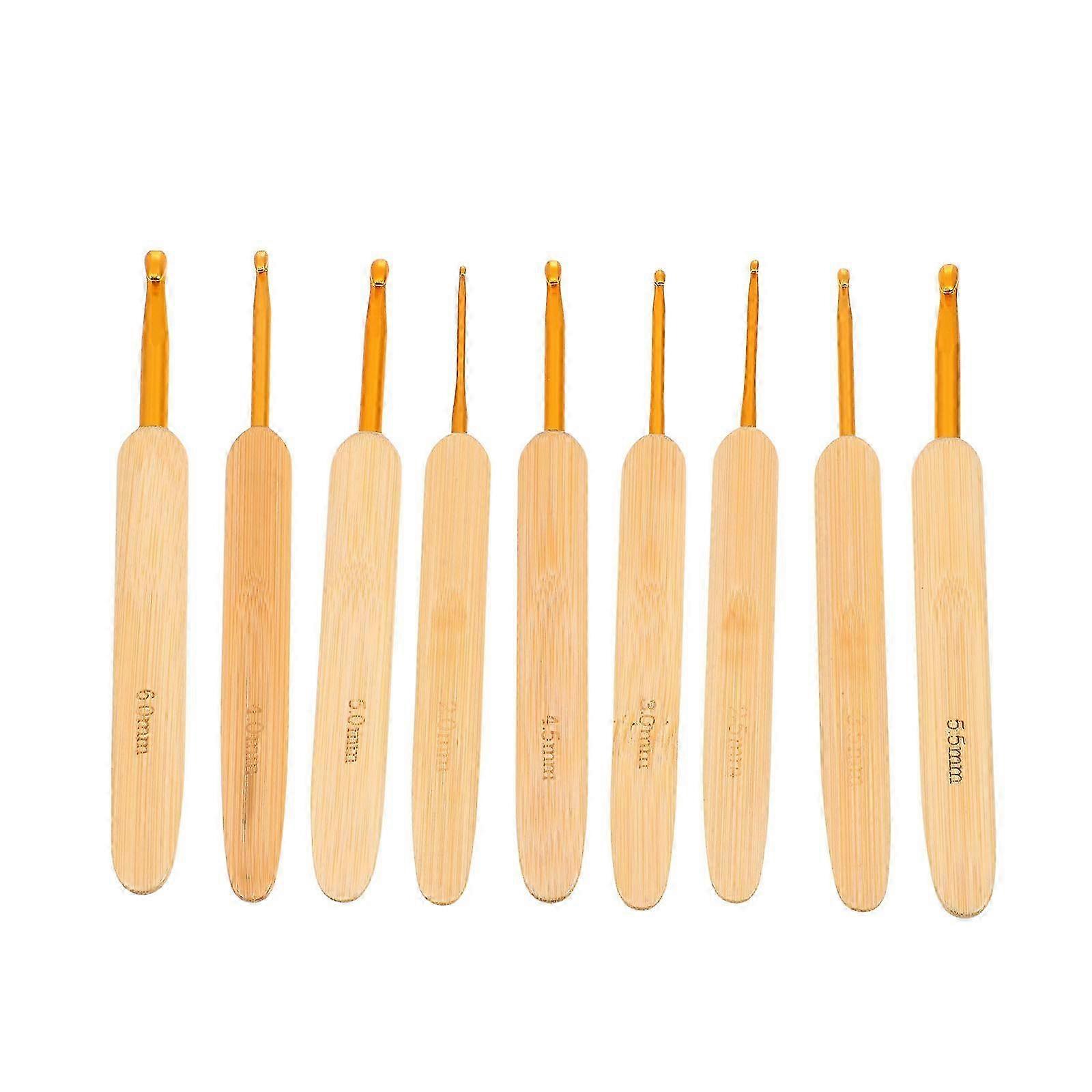 9Pcs Bamboo Handle Crochet Hooks compatible with Sweater Knitting Tools Set