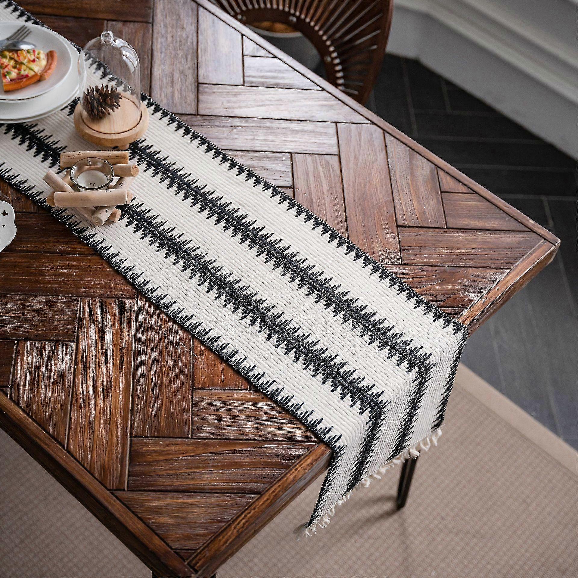 Striped Farmhouse Table Runner With Tassels