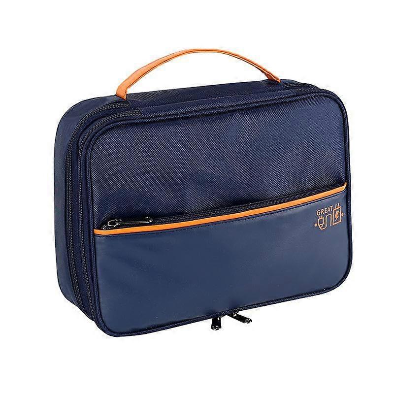 Large Travel Organizer Bag for Electronics, Durable Polyester Case with Multiple Compartments, Blue