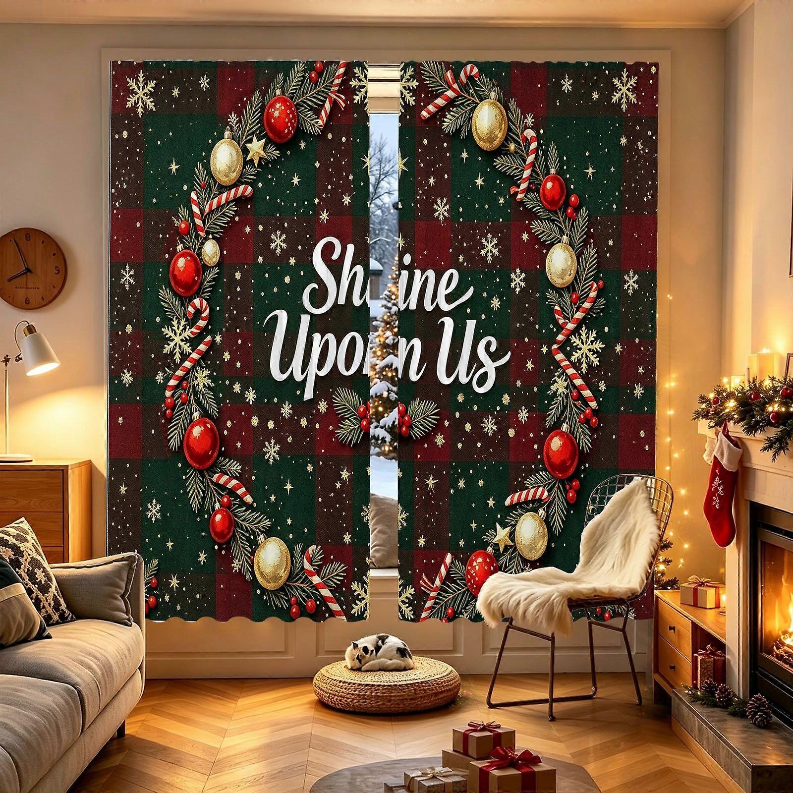 Curtain with a Print Featuring Christmas text