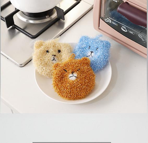 3pcs Non-Scratch Double Layered Crochet Scrubbies Collection Dish Wash Cloth Dish Sponge (bear)