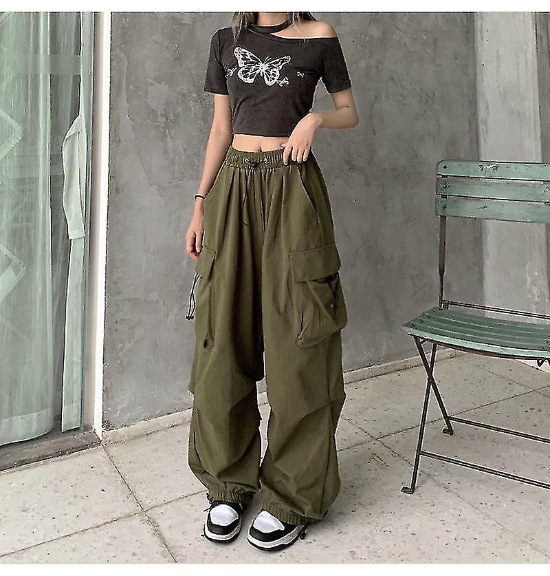 Streetwear Cargo Pants Women Casual Vintage Baggy Wide Leg Straight  Trousers Jogger Big Pockets Oversize Overalls Sweatpants
