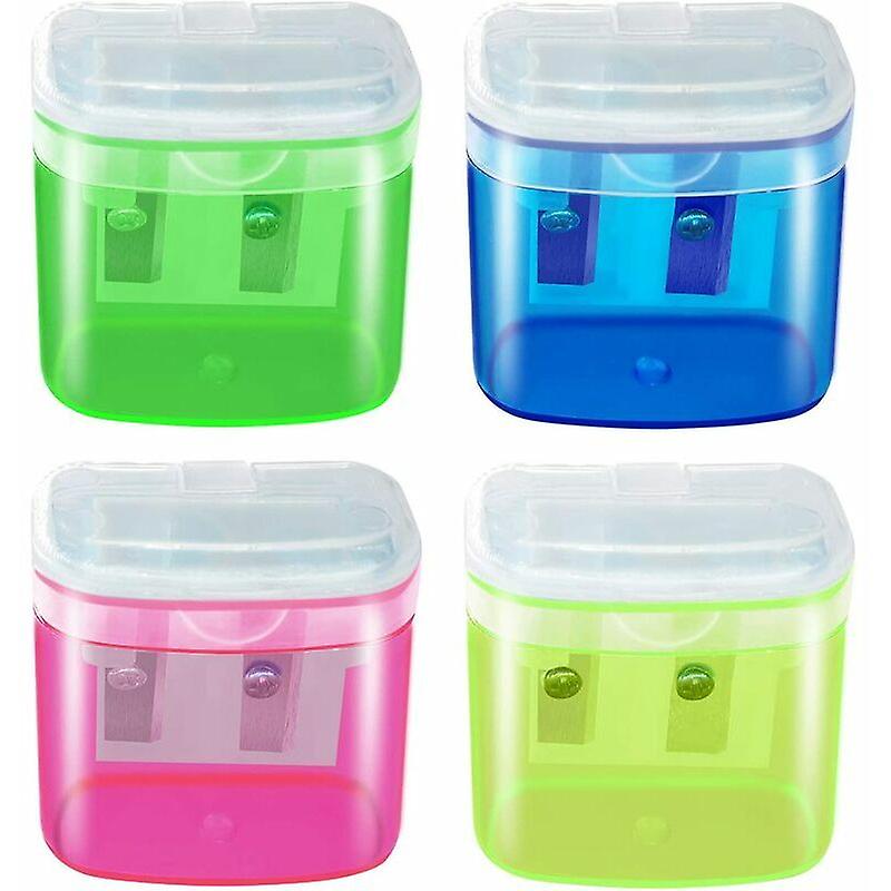 Manual Pencil Sharpener, 4pcs Color Double Hole Compact Pencil Sharpener for Kids and Adults with Lid, Portable Pencil Sharpener for Travel School Off