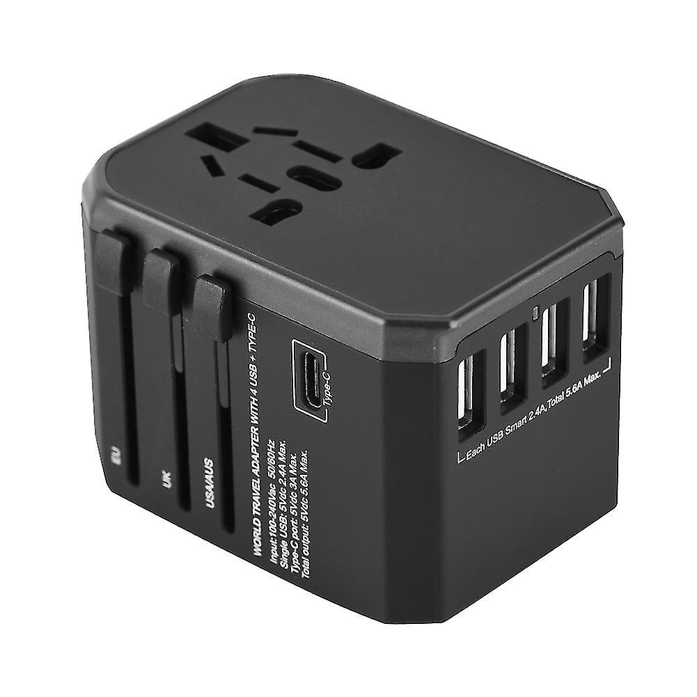 Universal Travel Adapter Plug 4 Usb Ports Type C Sockets Converter For Us/au/uk/eu(black)