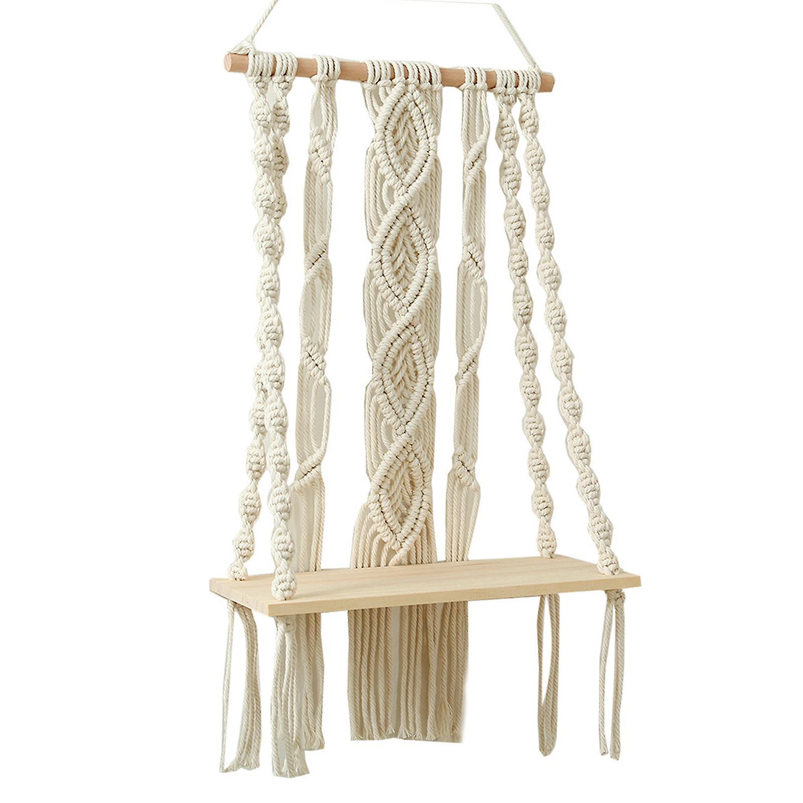 Boho Macrame Tassel Tapestry Wall Hanging Shelf Wooden Rack for Home Style D