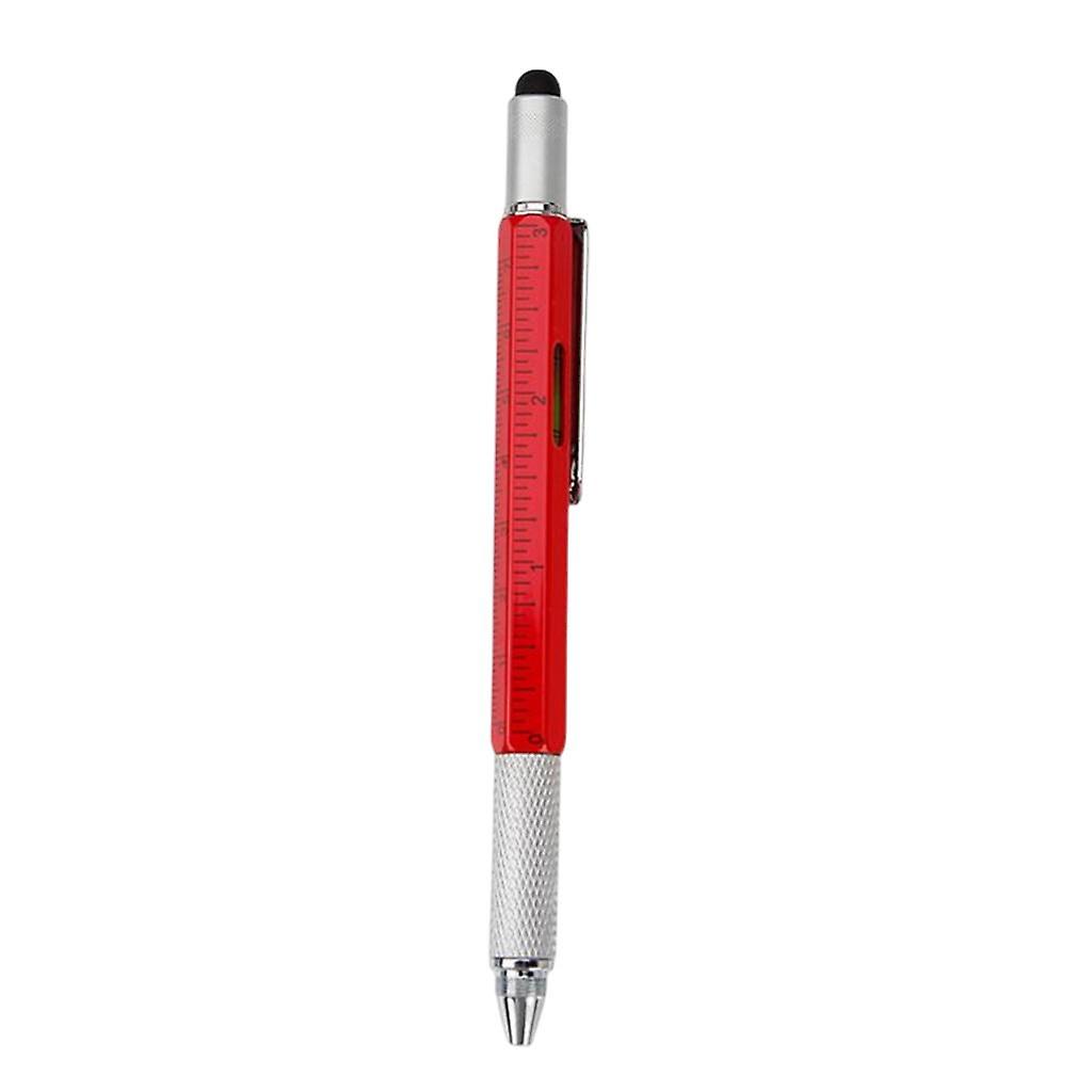 Screen Tool Stylus Pen With Spirit Level Multitool Ruler Screwdriver 6 in1 Red