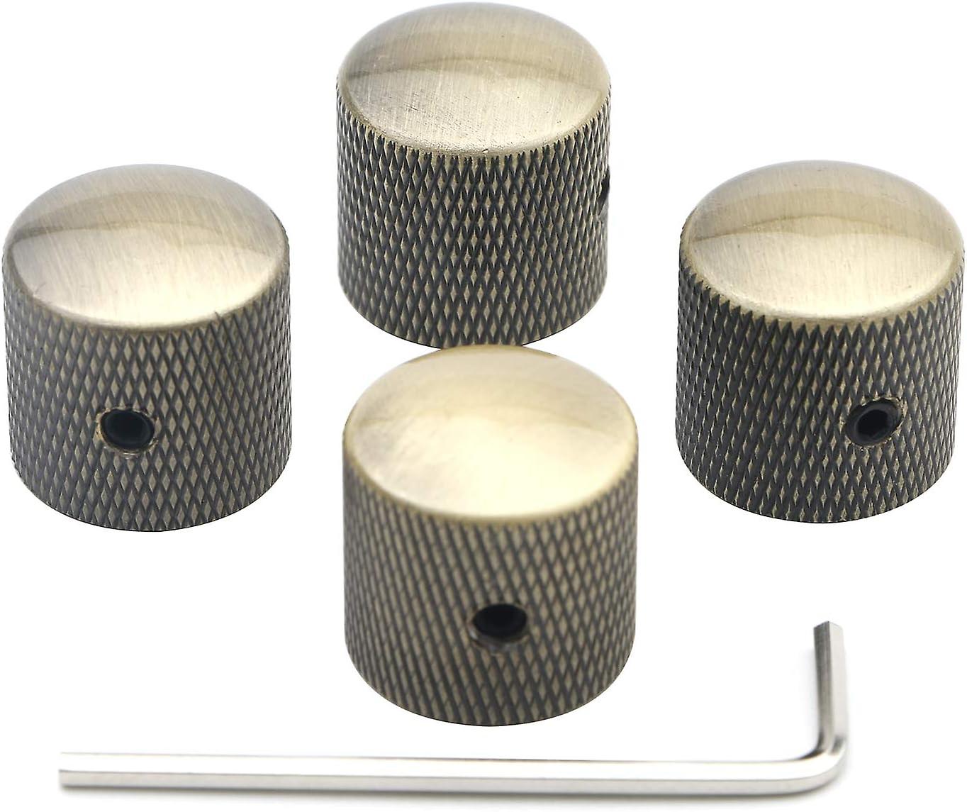 4 Piece Bronze Electric Guitar Volume Control Knob Set with Bass and One Key Compatibility