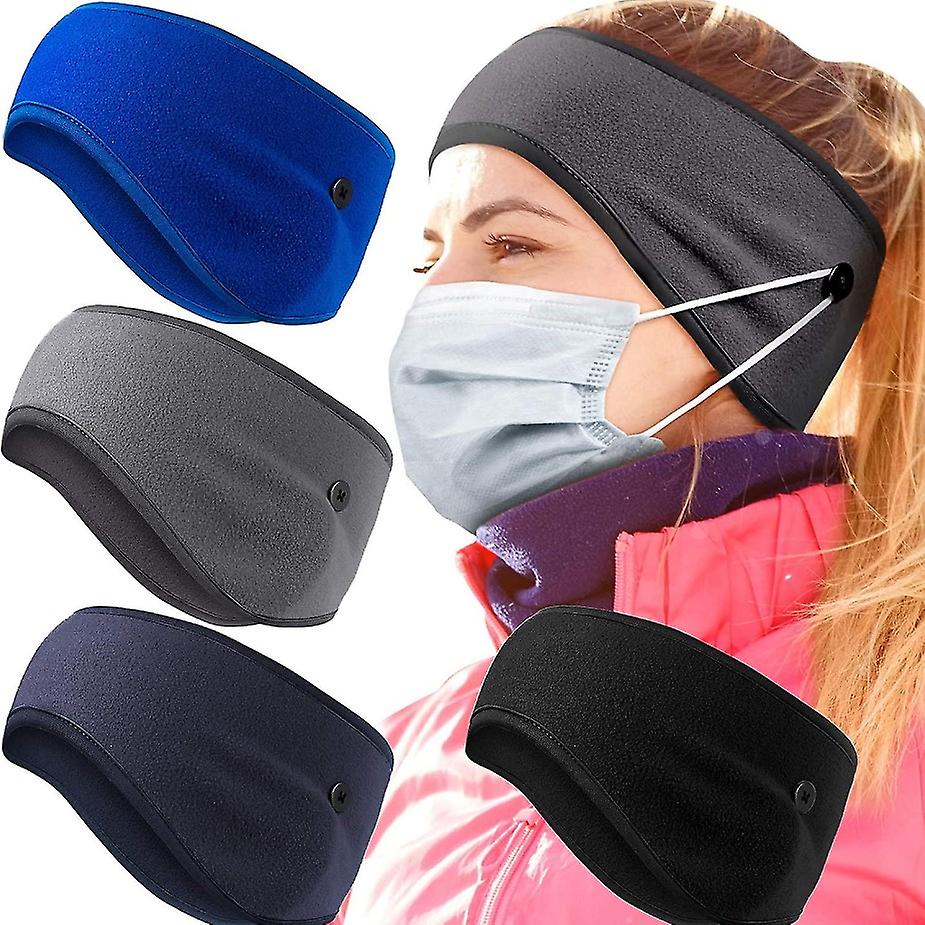 4 Pieces Button Ear Warmer Headband Thermal Headband Winter Fleece Running Headband Button Earmuffs for Women