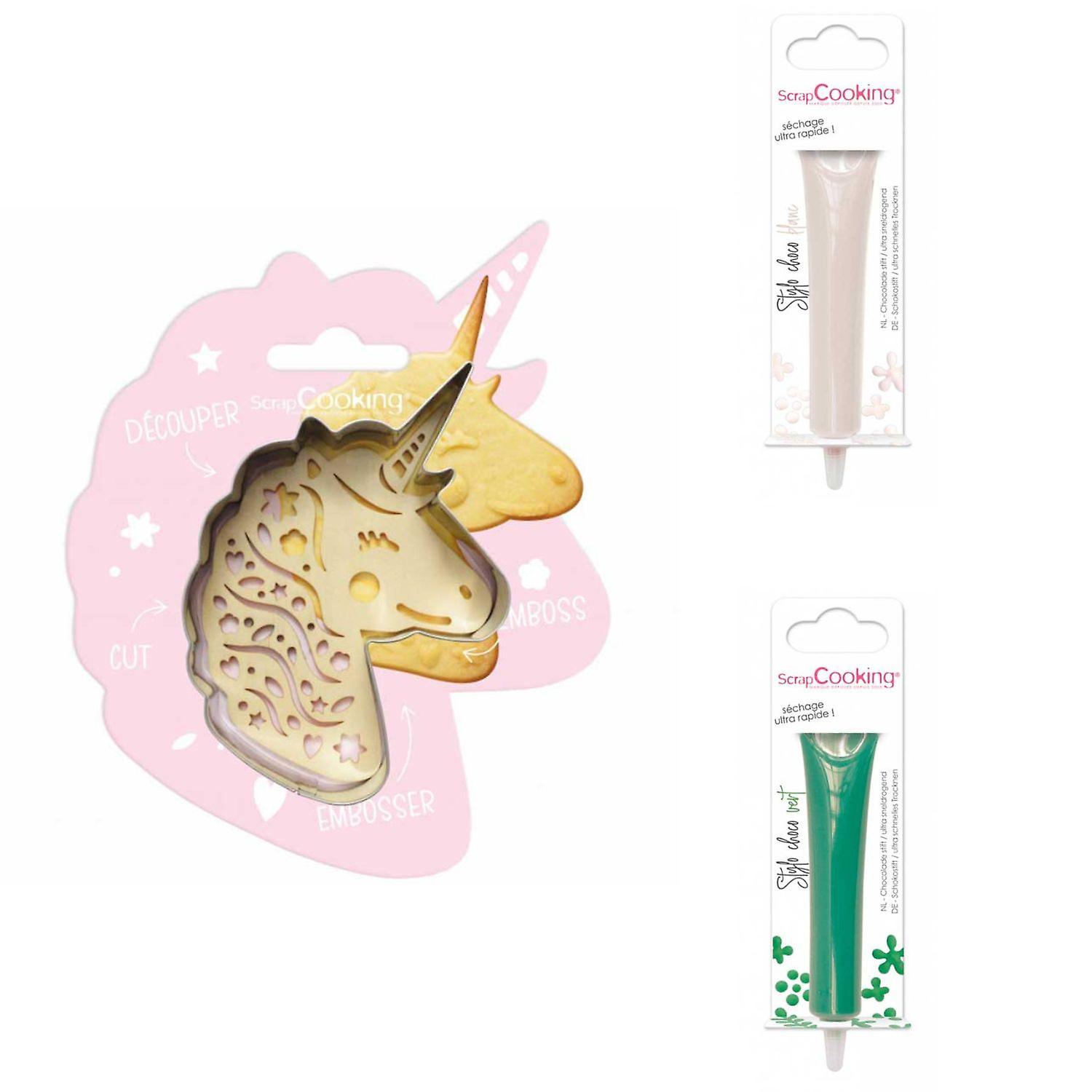 Unicorn cookie kit + 2 white and green chocolate pens