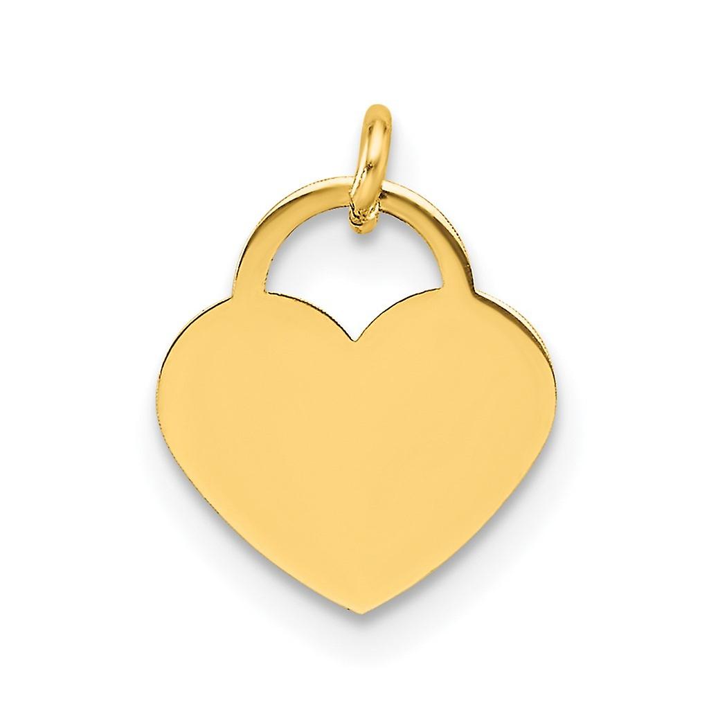 14k Solid Yellow Gold Love Heart Shape Pendant Necklace 10.8x10mm Wide 0.25mm Thick-Pendant for Women