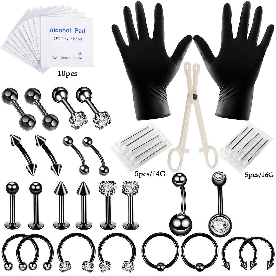 47 Pcs Professional Body Piercing Tool Kit Ear Nose Navel Nipple Needles Set