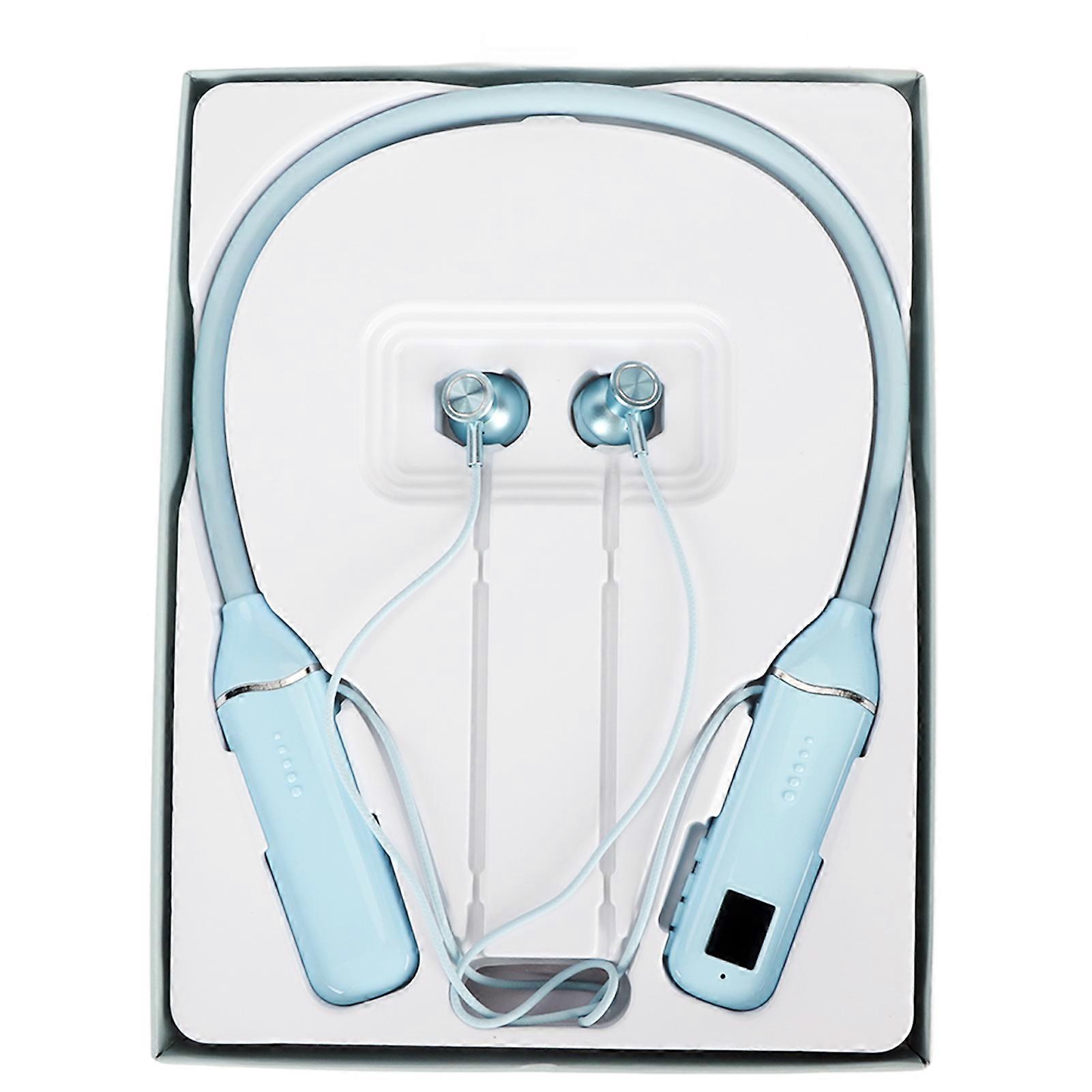 Bluetooth Neckband Headphone LED Power Display Memory Card Playback Magnetic Earbuds Headset with RGB Backlight Blue