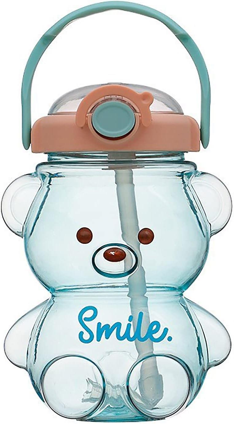 Bear Water Bottle with Straw, Cartoon Water Bottle BPA Free Built in Carrying Loop, Adjustable & Rem