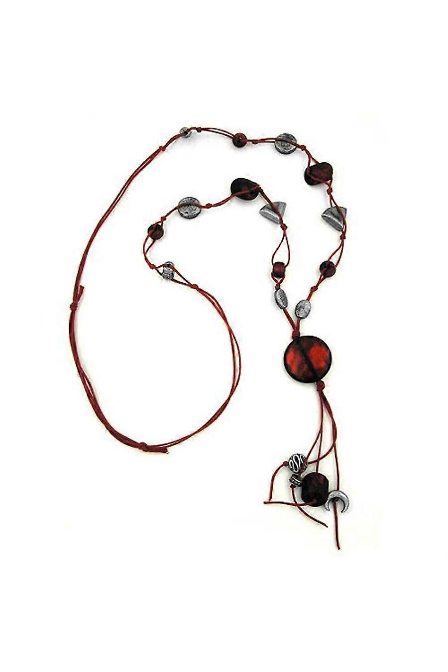 Necklace Bordeaux Disk Antique Silver 90cm - Gl04622