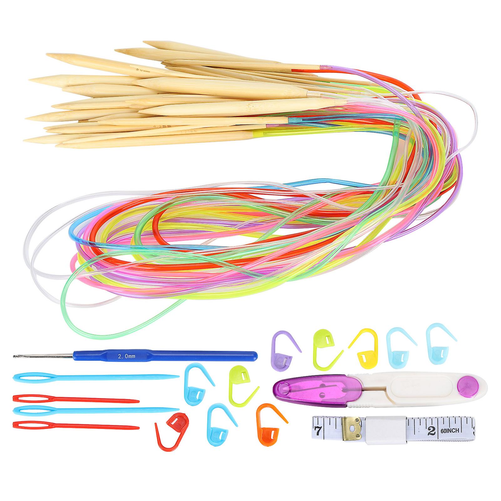 18 Pcs Bamboo Double Pointed Circular Needles Color Tube Sewing Tool with Accessory Pack (100cm Accessory Pack)