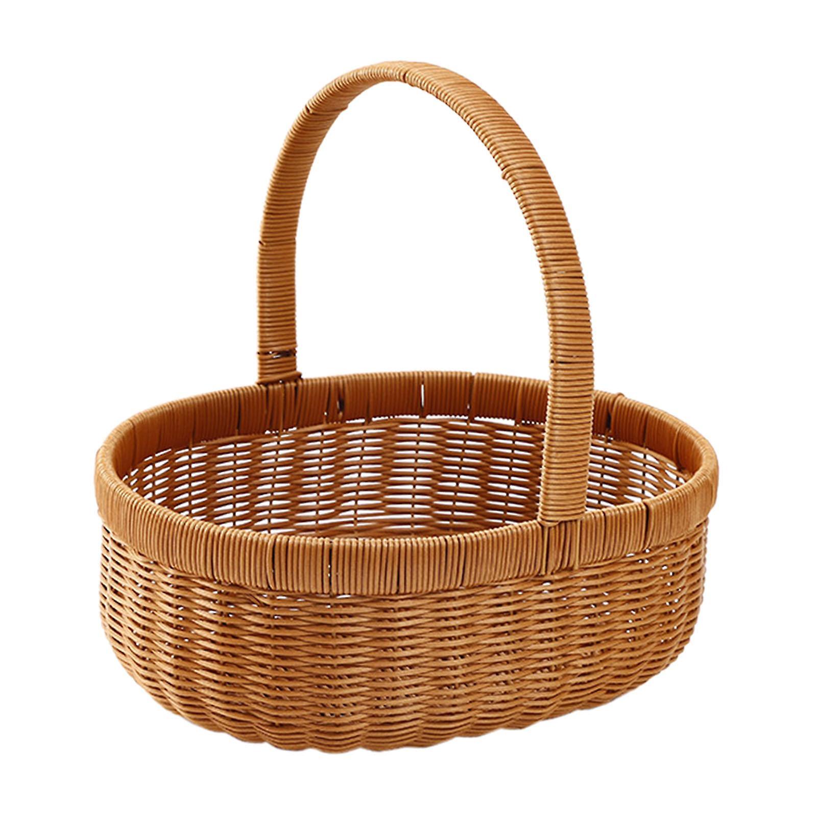 손잡이가 있는 피크닉 바구니 손으로 짠 바구니 농장 소박한 시골 꽃 바구니 모임 결혼식 장식