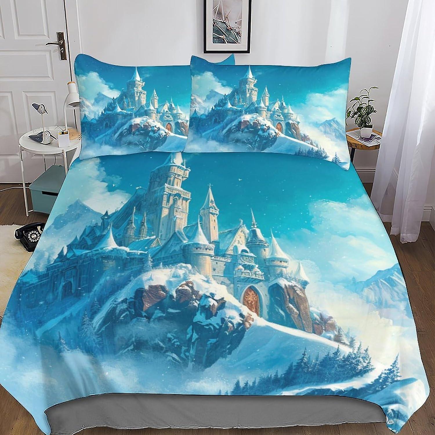 DSJackson Frozen 3D Printed Quilt Cover 3 Pieces Anime Cartoon Duvet Cover Bedding Set with Microfiber with Hidden Zipper Closure with Pillowcases Kid