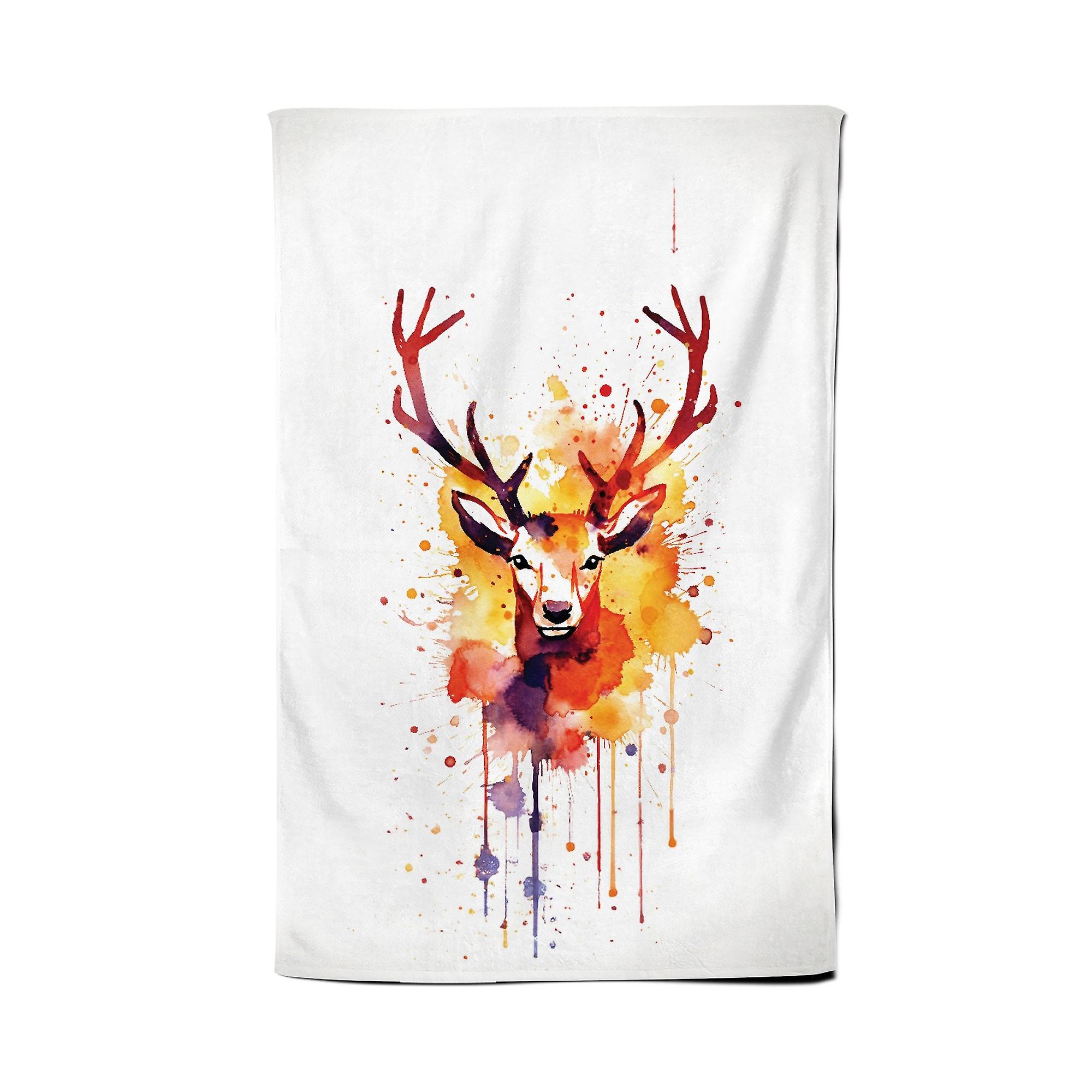 Watercolour Stag Face Tea Towel