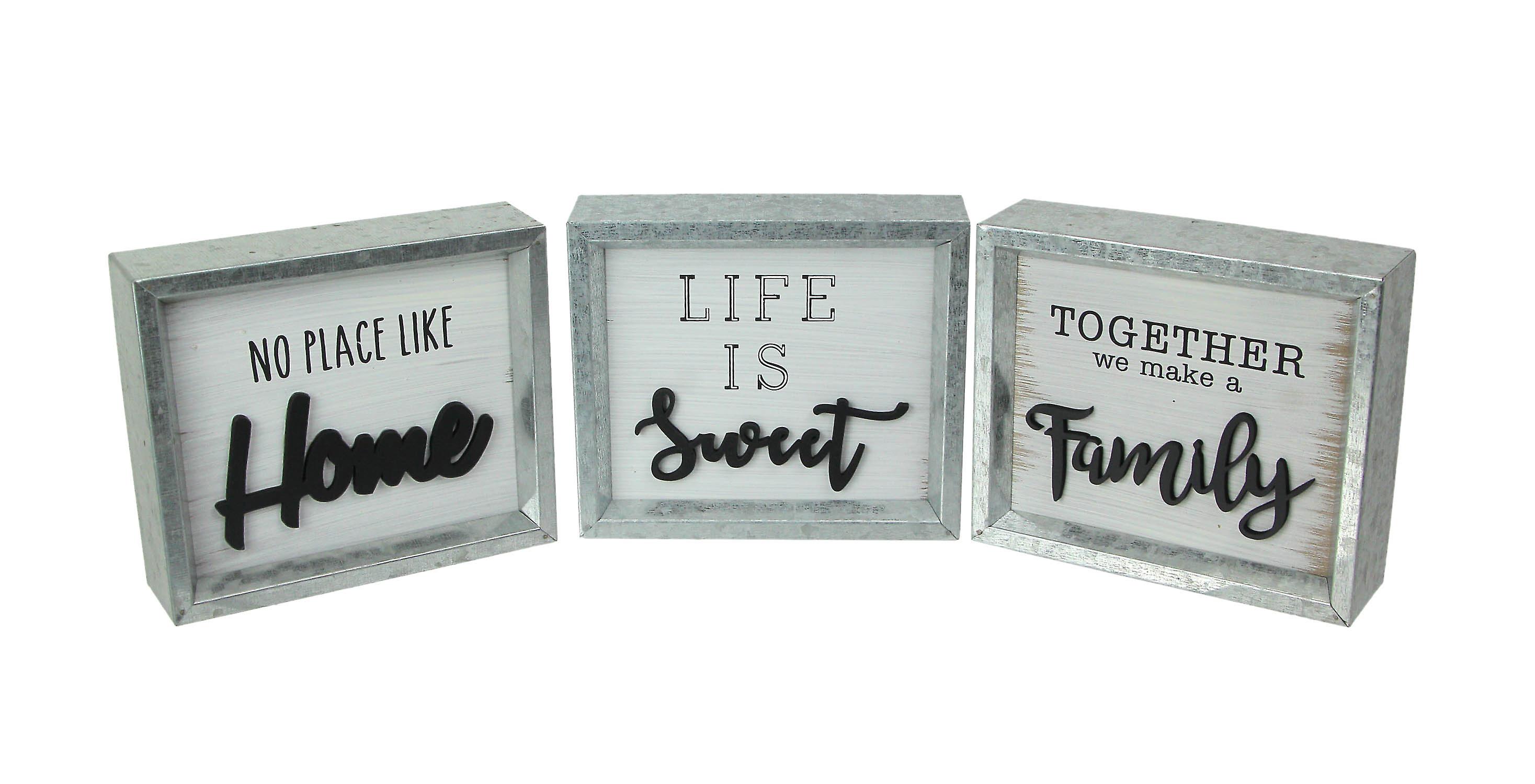 Set of 3 Metal Framed Wooden Shadow Box Home and Family Plaques 7 Inches by 6 Inches