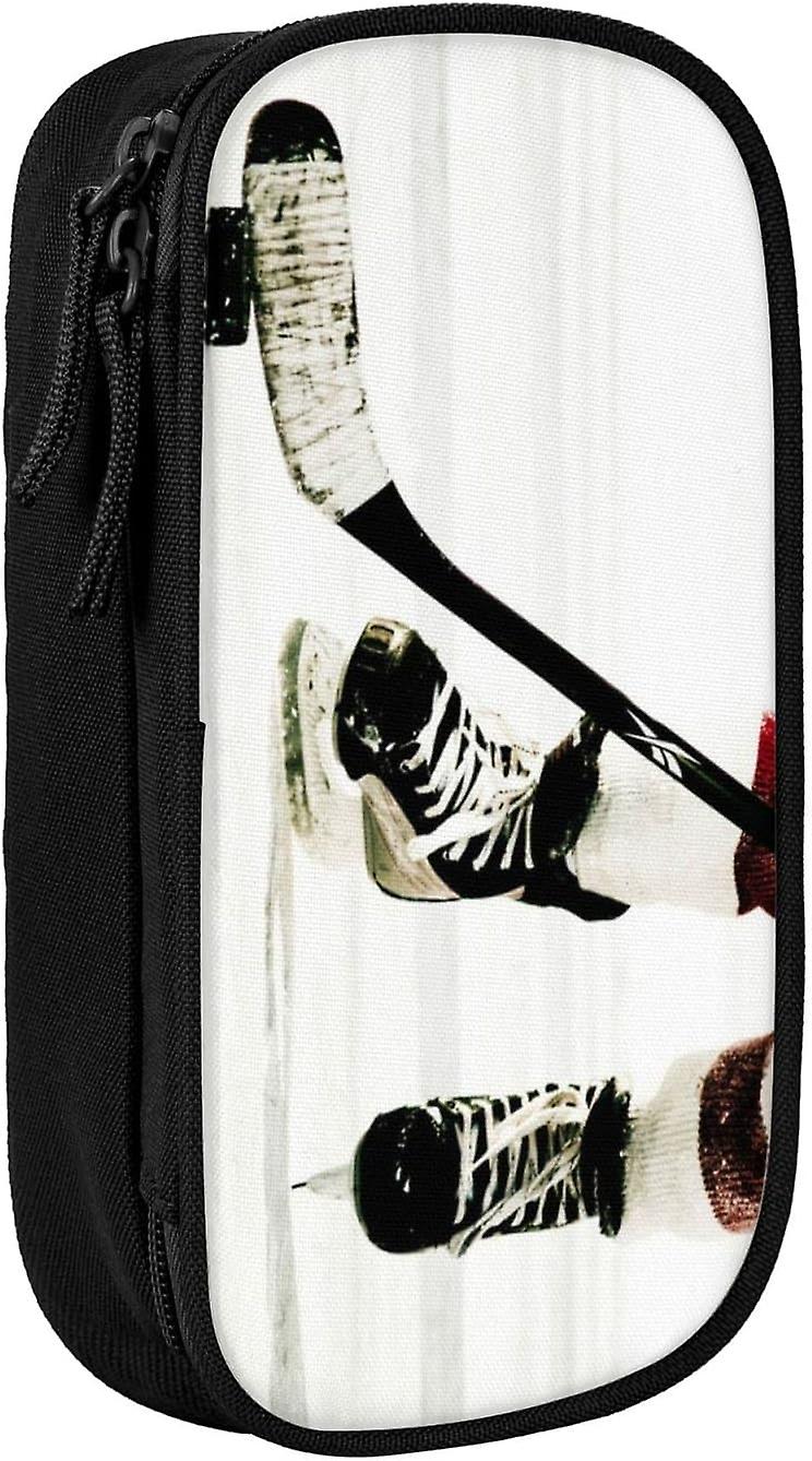 هوكي الجليد نمط طباعة حالة قلم رصاص ذات سعة كبيرة ، حقيبة قلم رصاص من القماش أكسفورد ، كيس قلم رصاص كبير مزدوج بسحاب 5813