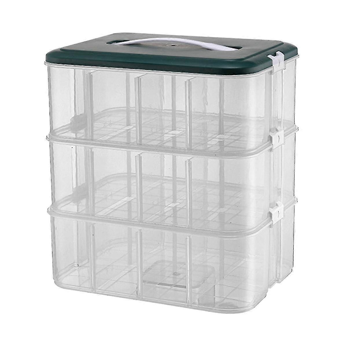 Stackable Toy Storage Box, Transparent Adjustable Divider Storage Box with Handle 3 Layers Plastic