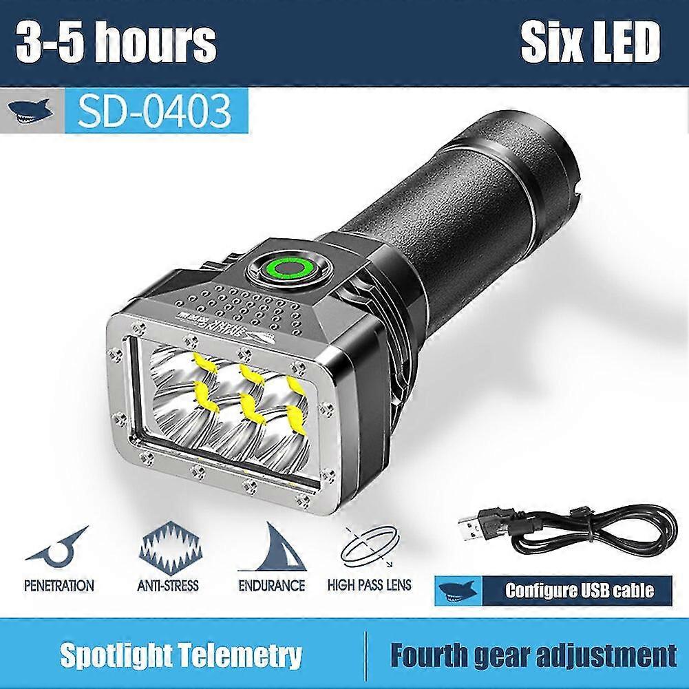 6 Leds Emergency Flashlight Usb Charging Rechargeable Flashlight High Brightness Power Display For Camping Hiking Emergency