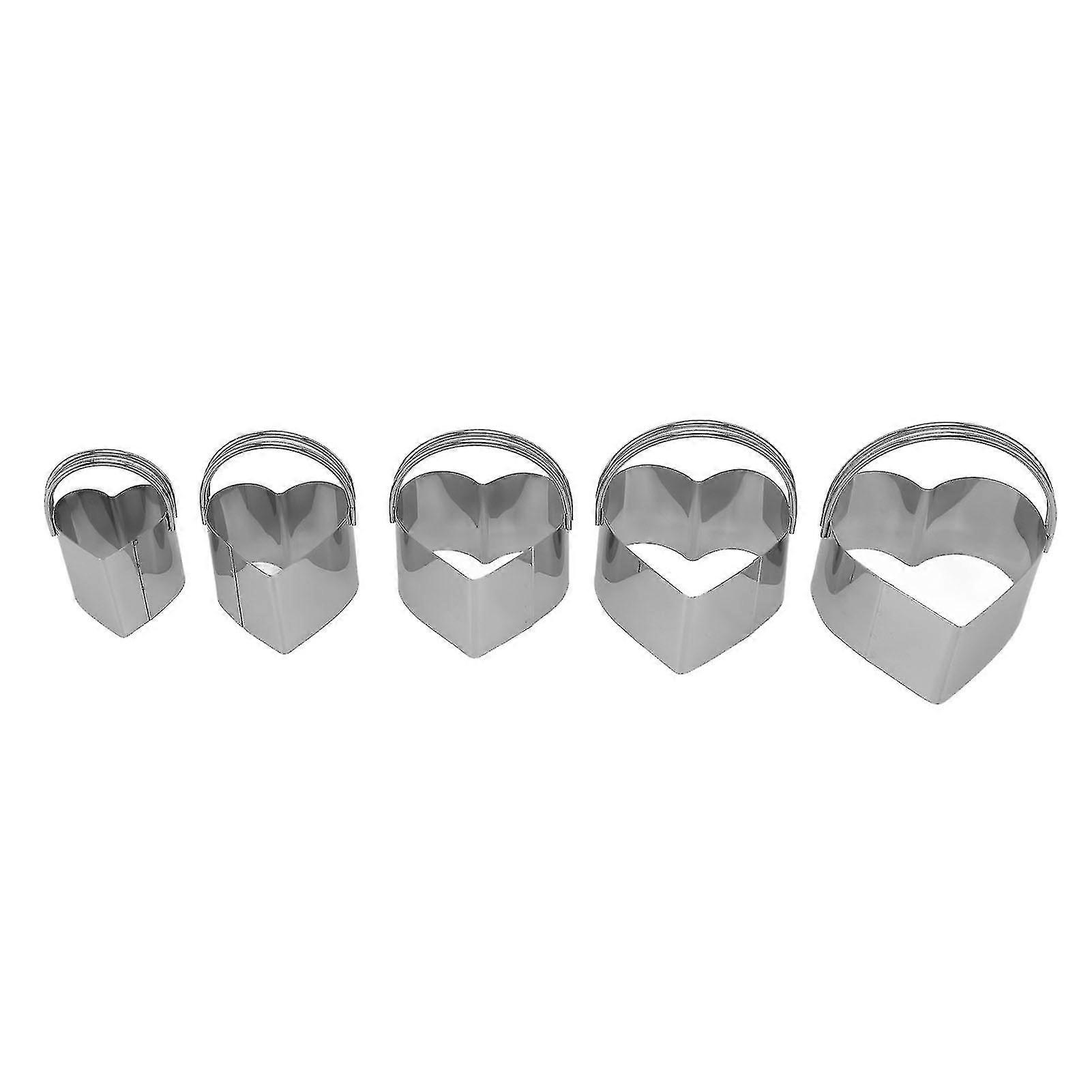 Valentine's Day Heart Cookie Cutters Set - 5 Pcs Stainless Steel Biscuit Mould with Handle for Baking and Cooking