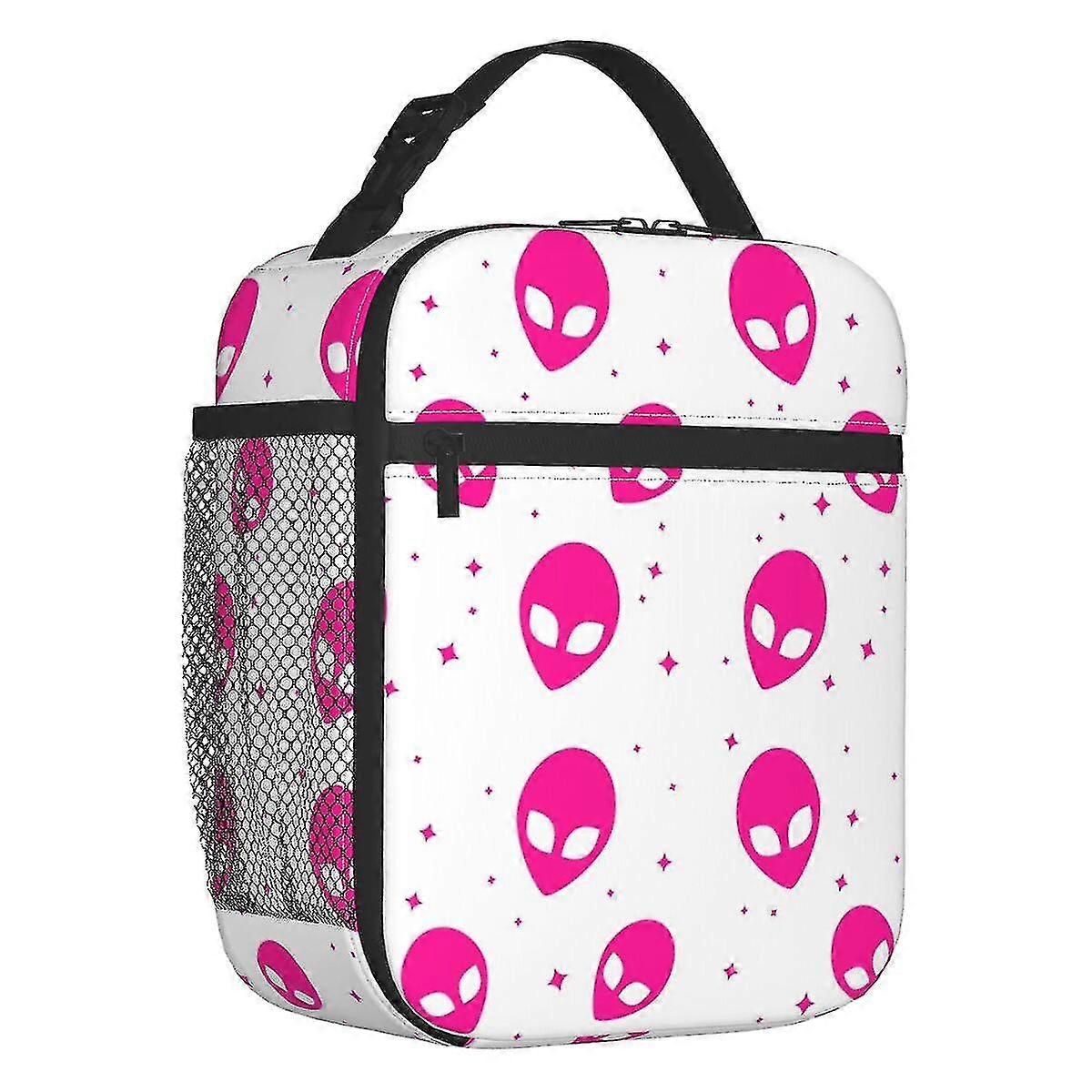 Custom Black And White Ufo Alien Pattern Lunch Bag Women Thermal Cooler Insulated Lunch Boxes For Adult Office