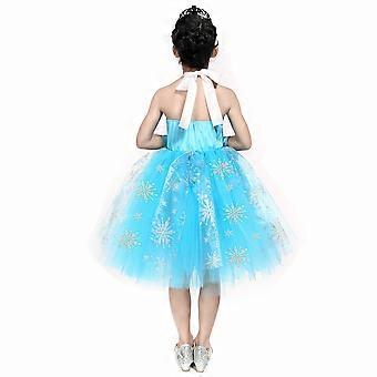 Princess Tutu Girls' Ice Princess Elsa Dress Birthday Dress Blue 2 M(3-4Y)