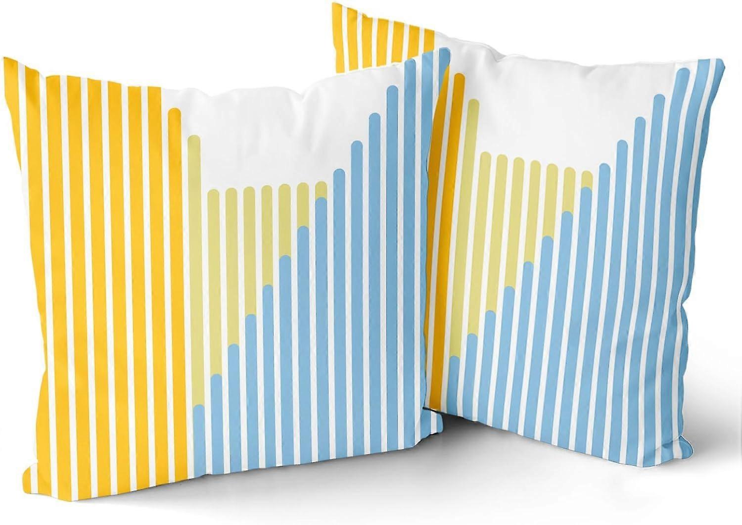 Capas de Almofada Externa Azul e Amarela 18x18 Polegadas Conjunto de 2 Capas de Almofada Boho Capa de Almofada Moderna Listrada de Fazenda Capas de Almofada Quadradas de Algodão f