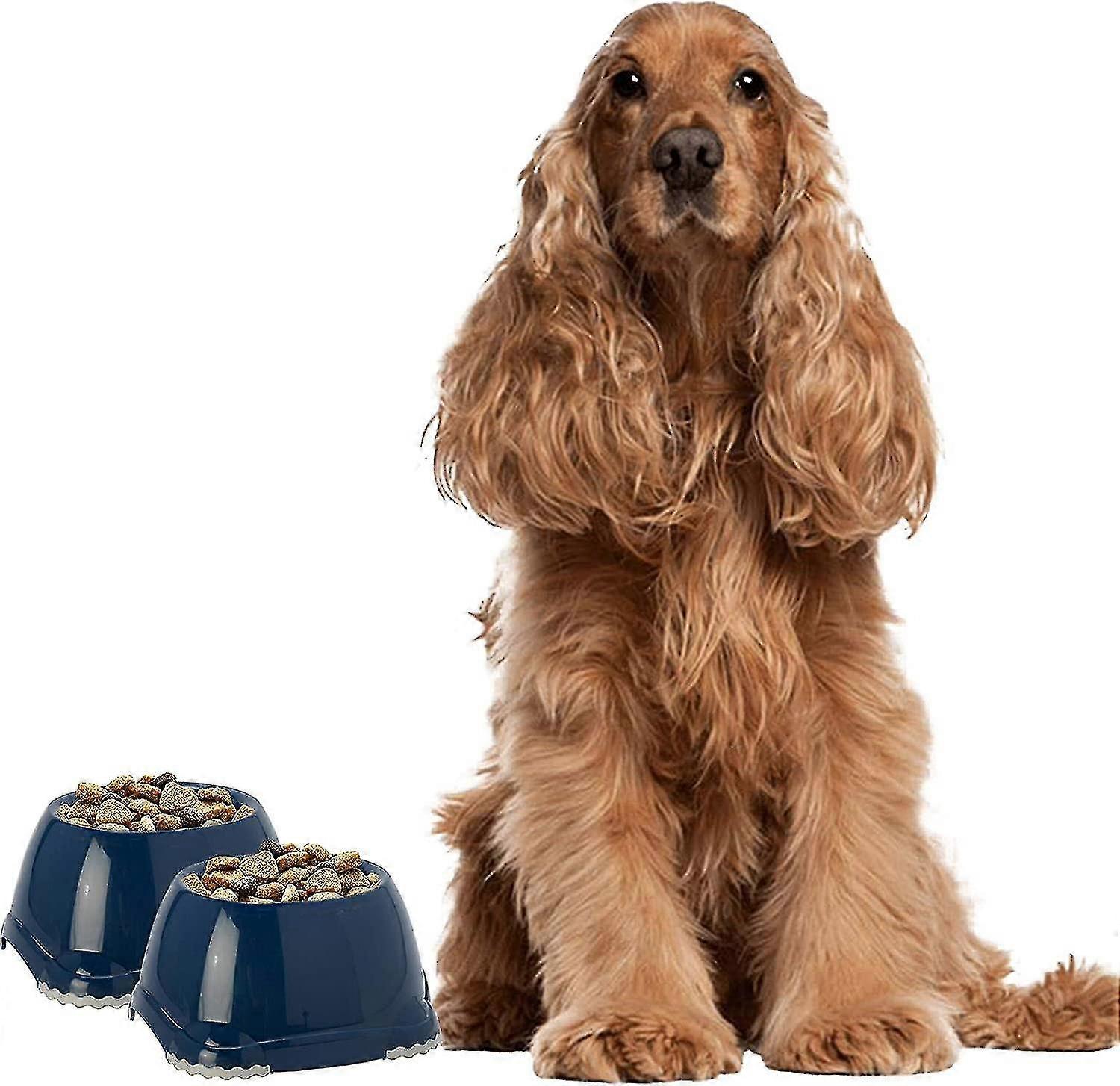 DogCentre 2x 0.6L Dark Blue Spaniel Dog Puppy Bowls Non Slip Pet Food Water Dishes Set Chumian