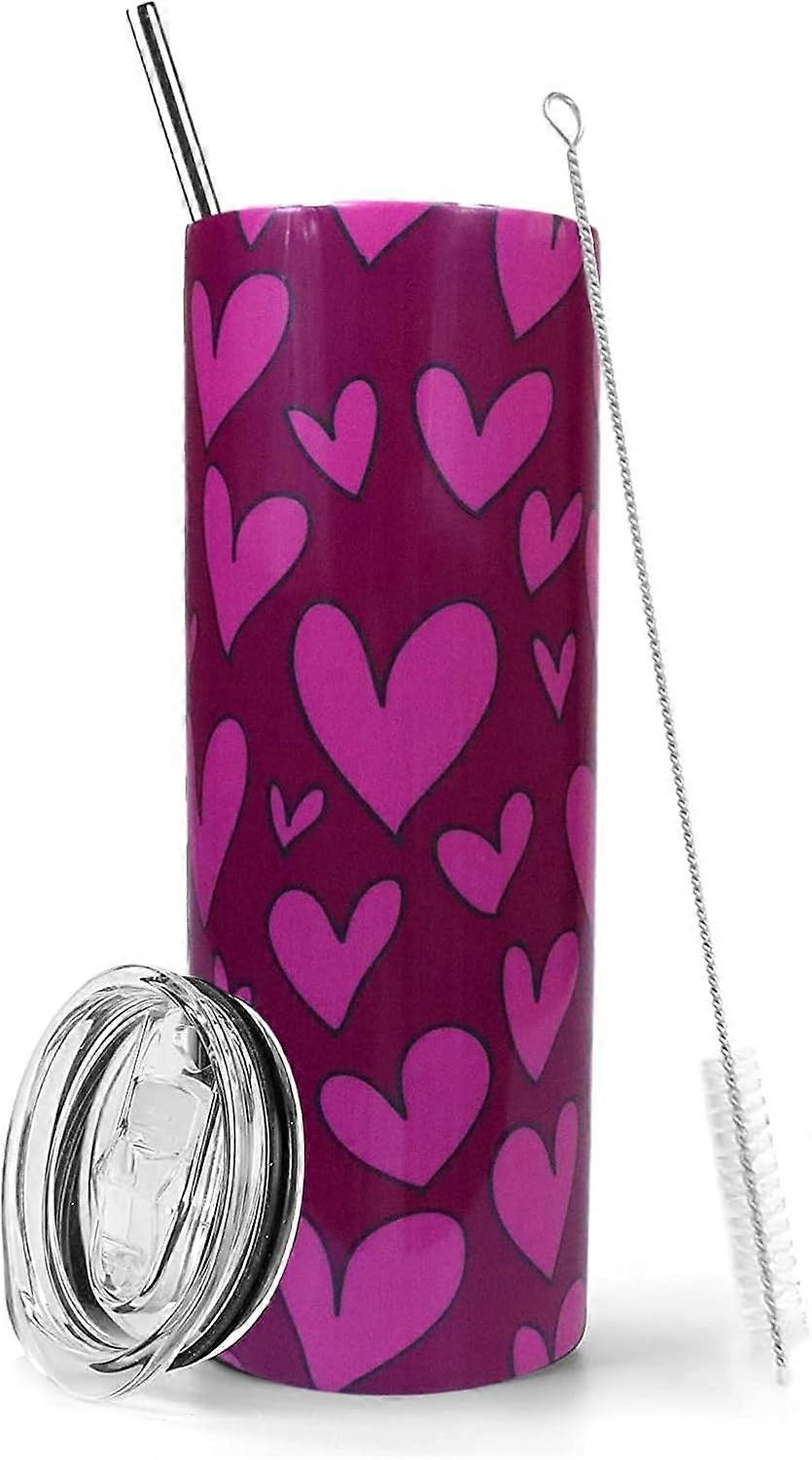 بهلوان عيد الحب مع القش والغطاء فراغ معزول 20 أوقية بهلوان من الفولاذ المقاوم للصدأ قلوب الحب هدايا عيد الحب للنساء يحب فنجان القهوة S