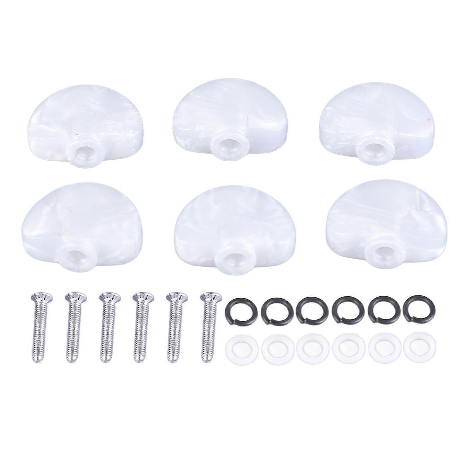 6 Pcs Guitar Machine Head Button Half Round Plastic Comfortable Grip Universal Tuning Peg Replacement Tip White